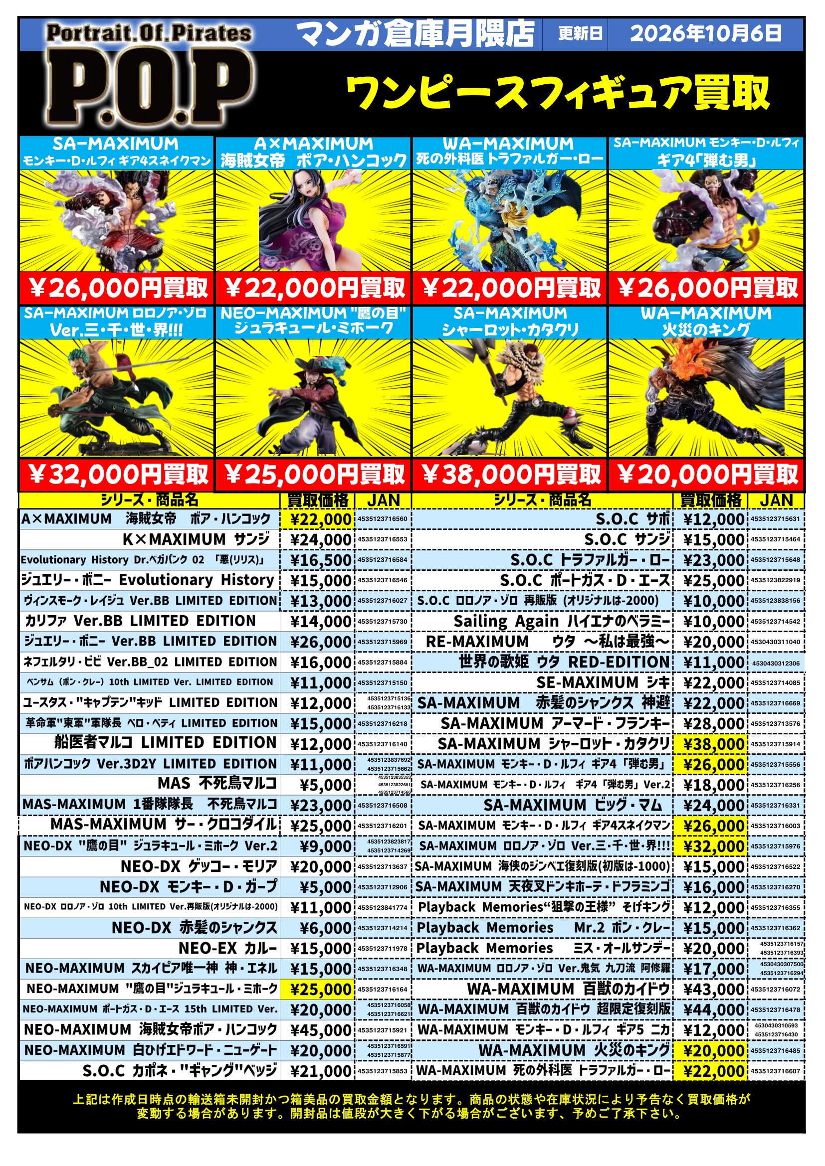 ワンピースP.O.Pシリーズ買取表更新しました！ - マンガ倉庫月隈店